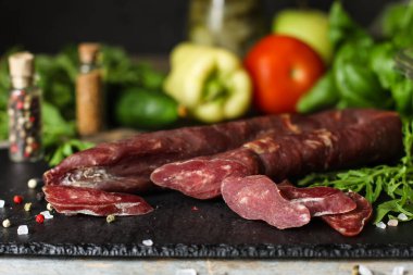 meat smoked and jerky food background
