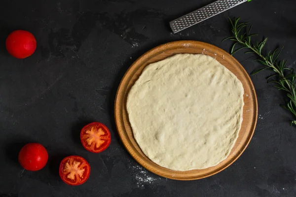 Préparation Pizza Maison Vue Dessus Sur Les Ingrédients — Photo