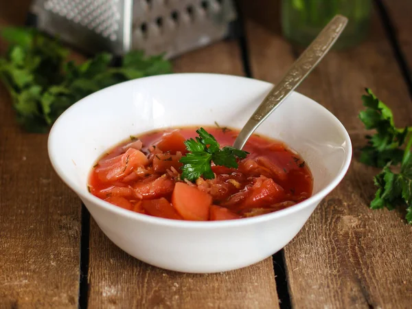 Rode Tomatensoep Borsjt Verse Voorgerecht — Stockfoto