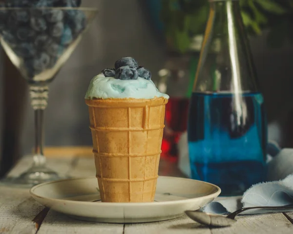 Ice Cream Blueberries Close — Stock Photo, Image