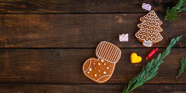 Gingerbread Cookies Wooden Background — Stock Photo, Image