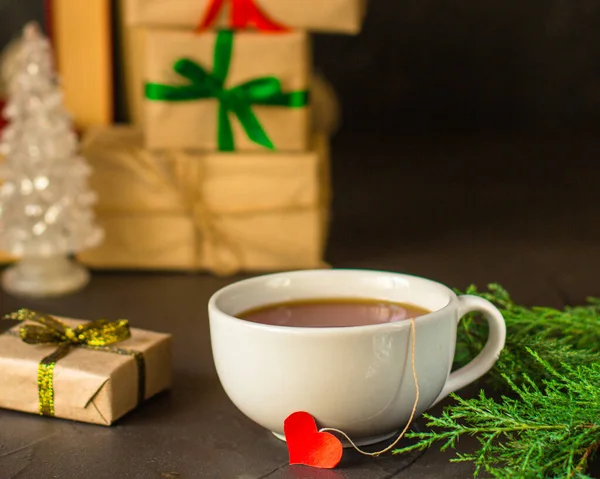 Чай Подарки Праздничный Фон — стоковое фото