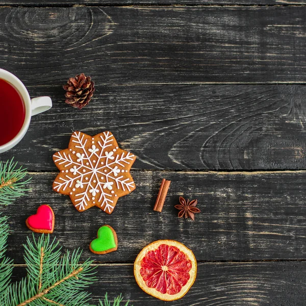 Close Gingerbread Cookie Wooden Background — Foto de Stock