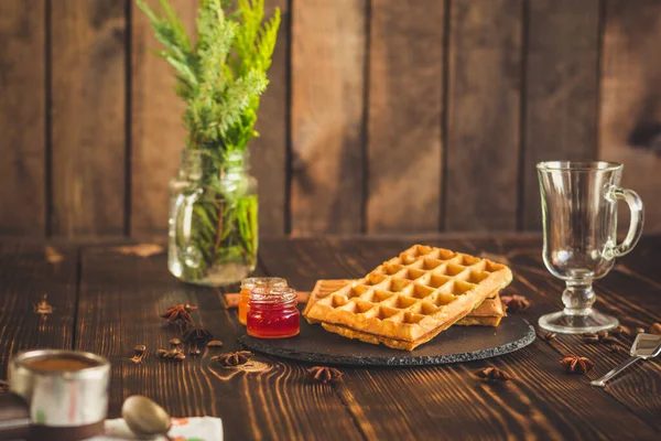 Gros Plan Gaufres Belges Pour Petit Déjeuner — Photo