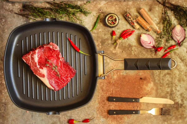 Filete Crudo Para Parrilla Cerca — Foto de Stock