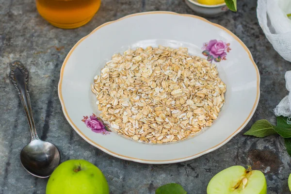 Oat Meal Apples Honey — Stock Photo, Image