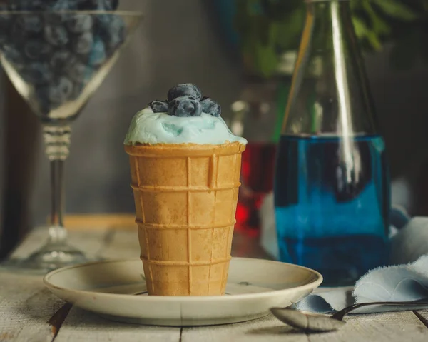 Blue Ice Cream Blueberries — Stock Photo, Image