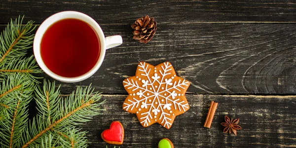 Close Gingerbread Cookie Wooden Background — Zdjęcie stockowe