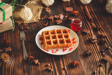 Kahvaltı için Belçika waffle 'larını kapat. 