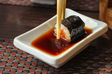 Asya yemeği, suşi, yakın plan.