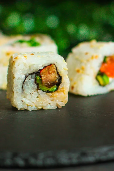 Asiatisk Mat Sushi Nära Håll — Stockfoto