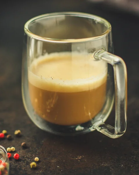 Glas Heißen Kaffee Aus Nächster Nähe — Stockfoto