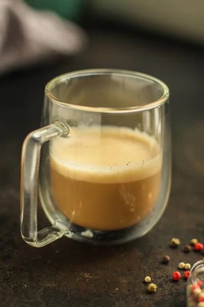Szklankę Gorącej Kawy Bliska — Zdjęcie stockowe