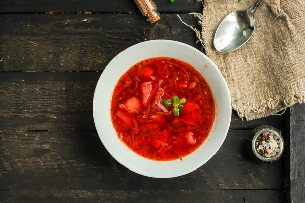 Red Tomato Soup Borscht Fresh First Course — Stock Photo, Image