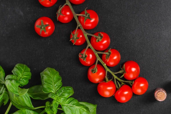 Rama Tomates Cherry Sobre Fondo Oscuro — Foto de Stock