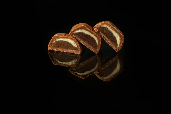 Close Chocolate Candies Halves — Stock Photo, Image