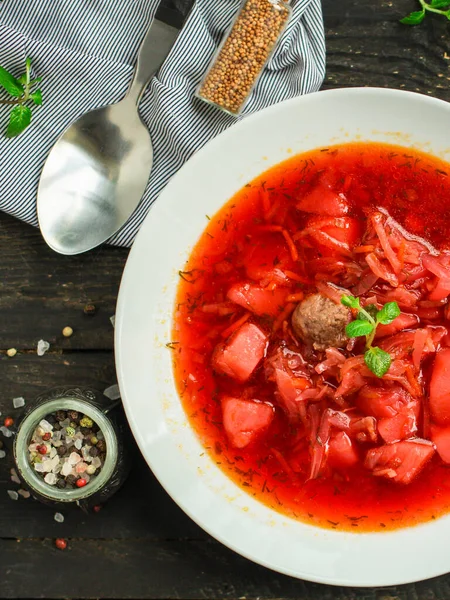 Sup Tomat Merah Borscht Segar Saja Pertama — Stok Foto