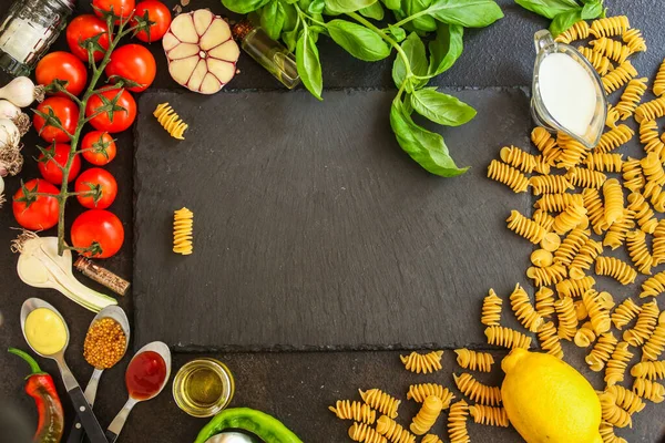 Top View Ingredients Pasta Dark Background — Stock Photo, Image