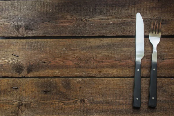 Tenedor Cuchillo Sobre Fondo Madera —  Fotos de Stock