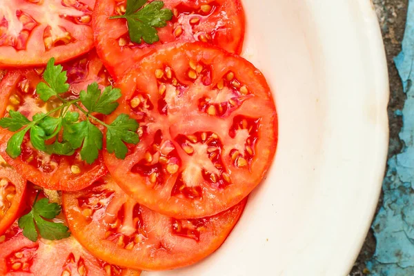 Salad Tomat Dengan Tomat Dan Herbal Piring — Stok Foto