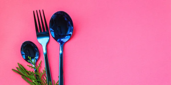 Two Spoons Fork Pine Sprout — Stock Photo, Image