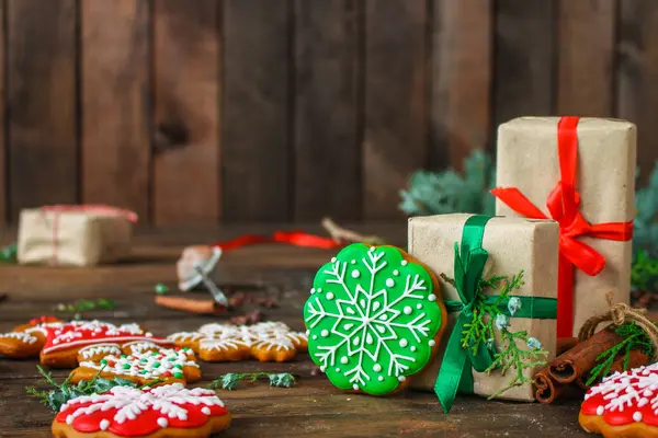 Christmas Gingerbread Cookies Dark Background — Stock Photo, Image