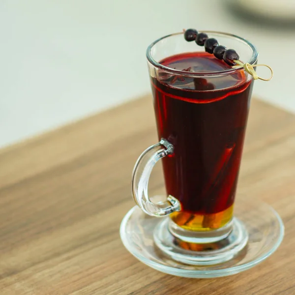 Primer Plano Vino Caliente Taza Vidrio — Foto de Stock