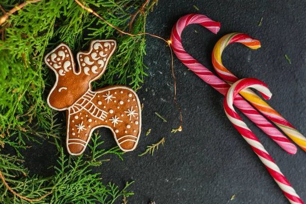 Christmas Gingerbread Cookies Wooden Background — Stock Photo, Image