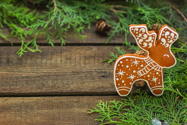 Christmas Gingerbread Cookies Wooden Background — Stock Photo, Image