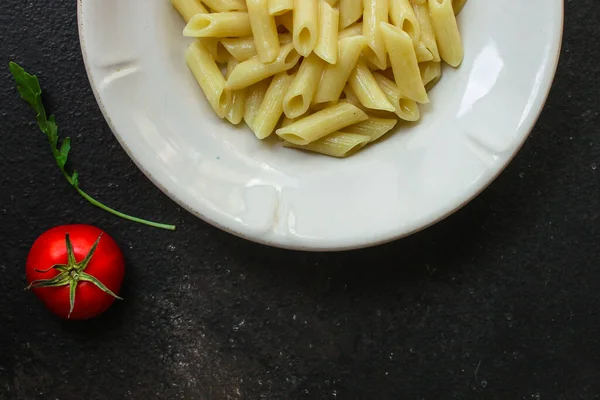 Italian Pasta Tomatoes Black Background — Stock Photo, Image
