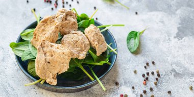 taze soya eti sebze seitan çiğ parçalar atıştırmalıklar sağlıklı yemek fotokopi alanı vegan veya vejetaryen gıda arka plan kırsal üst görüntü 