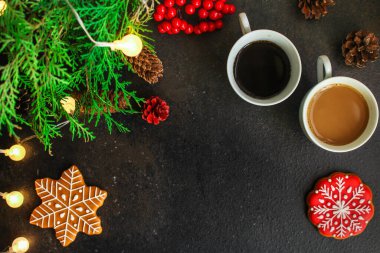 Çay ve kahve bardakları, Noel arkaplan manzarası