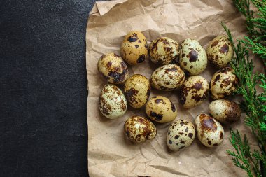 Bıldırcın yumurtaları üst görünüm yiyecek arka planı