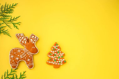 Parlak bir arka planda zencefilli kurabiyeler.