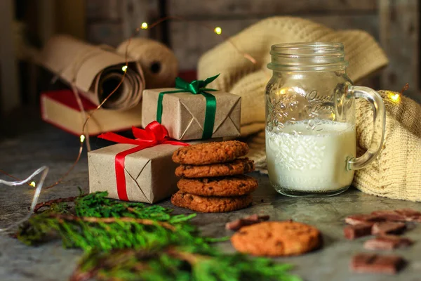 christmas cookies and jar of milk