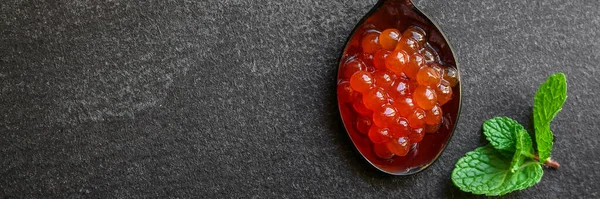 Caviar Rojo Mariscos Caviar Salmón Concepto Menú Antecedentes Alimenticios Vista — Foto de Stock