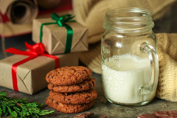 christmas cookies and jar of milk