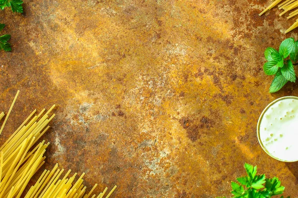 Składniki Makaronu Przestrzenią Kopiowania Rustykalne Tło — Zdjęcie stockowe