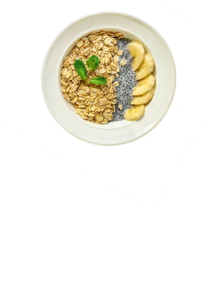 Healthy Breakfast Oatmeal Fruits Top View Copy Space — Stock Photo, Image