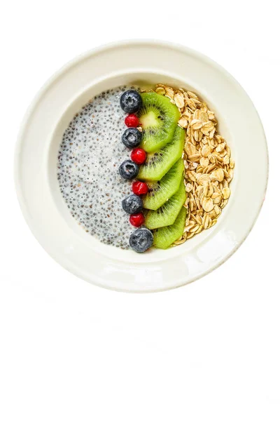Top View Oat Meal Kiwi Berries Chia Seeds — Stock Photo, Image