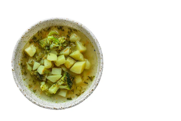 Bovenaanzicht Groentesoep Met Broccoli Aardappel — Stockfoto