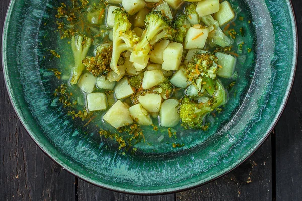 Bovenaanzicht Groentesoep Met Broccoli Aardappel — Stockfoto