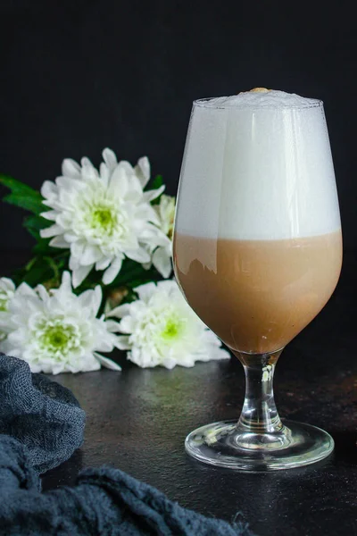 Närbild Latte Glas — Stockfoto