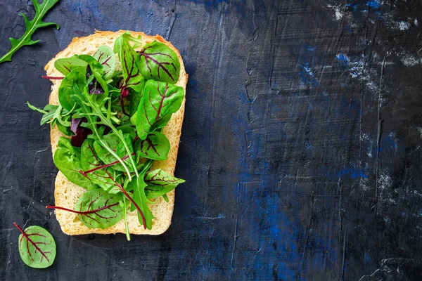 stock image slice of white bread with arugula and basil