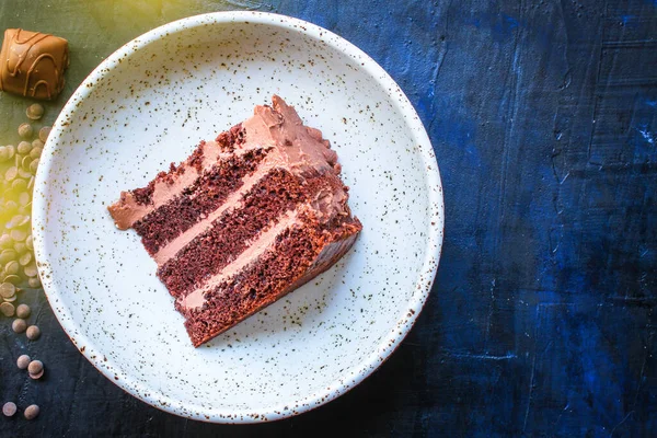 Pastel Chocolate Rebanada Cerca — Foto de Stock