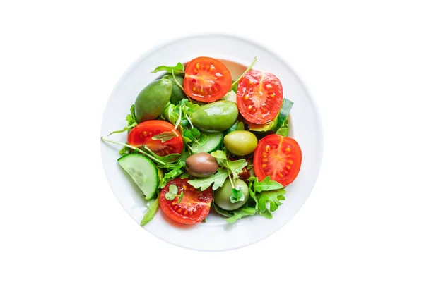 Insalata Fresca Con Rucola Pomodori Cipolla Olive Cibo Sano — Foto Stock