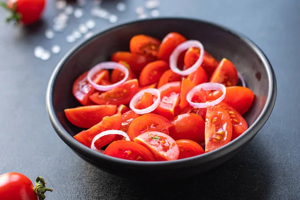 Tomat Segar Dalam Mangkuk Atas Meja Tampilan Atas — Stok Foto
