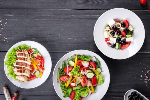 Various Salads Menu Page Salad Appetizer Snack Vegetable Greek Salad — Stockfoto