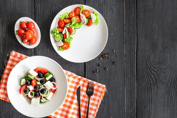 Various Salads Menu Page Salad Appetizer Snack Vegetable Greek Salad — Stockfoto