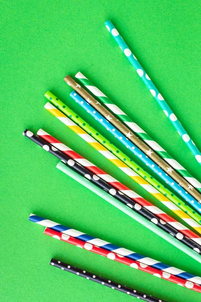 Paper Straws Multicolored Striped Dotted Straws Scattered Flat Lay Useful — Stockfoto